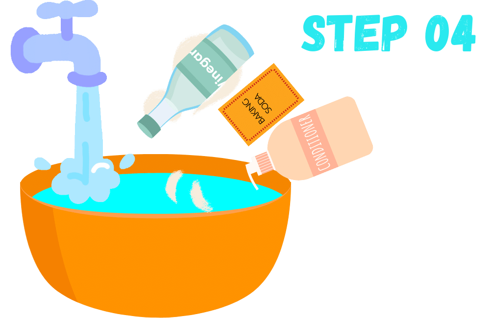 an illustration of putting a baking soda, vinegar and dog hair conditioner to clean a dog collar.